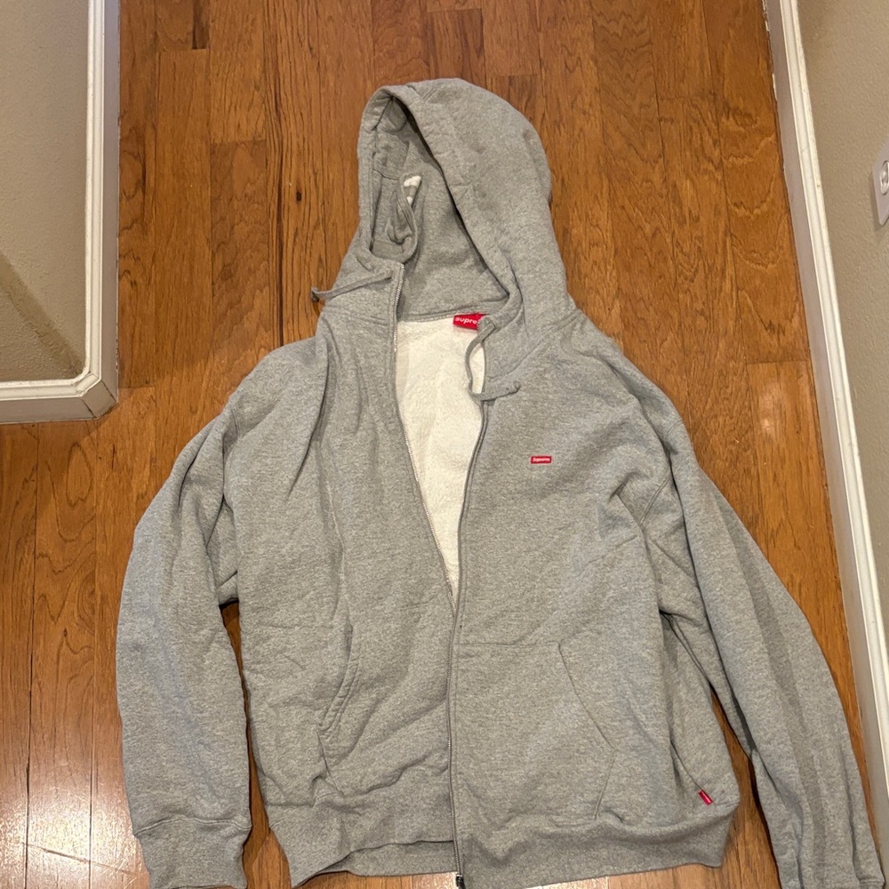 Supreme box logo Gray Zip-Up Hoodie